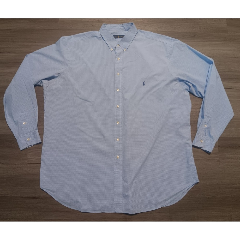 Ralph Lauren Men's Blue White Gingham Plaid Long Sleeve Shirt Size 3XLT